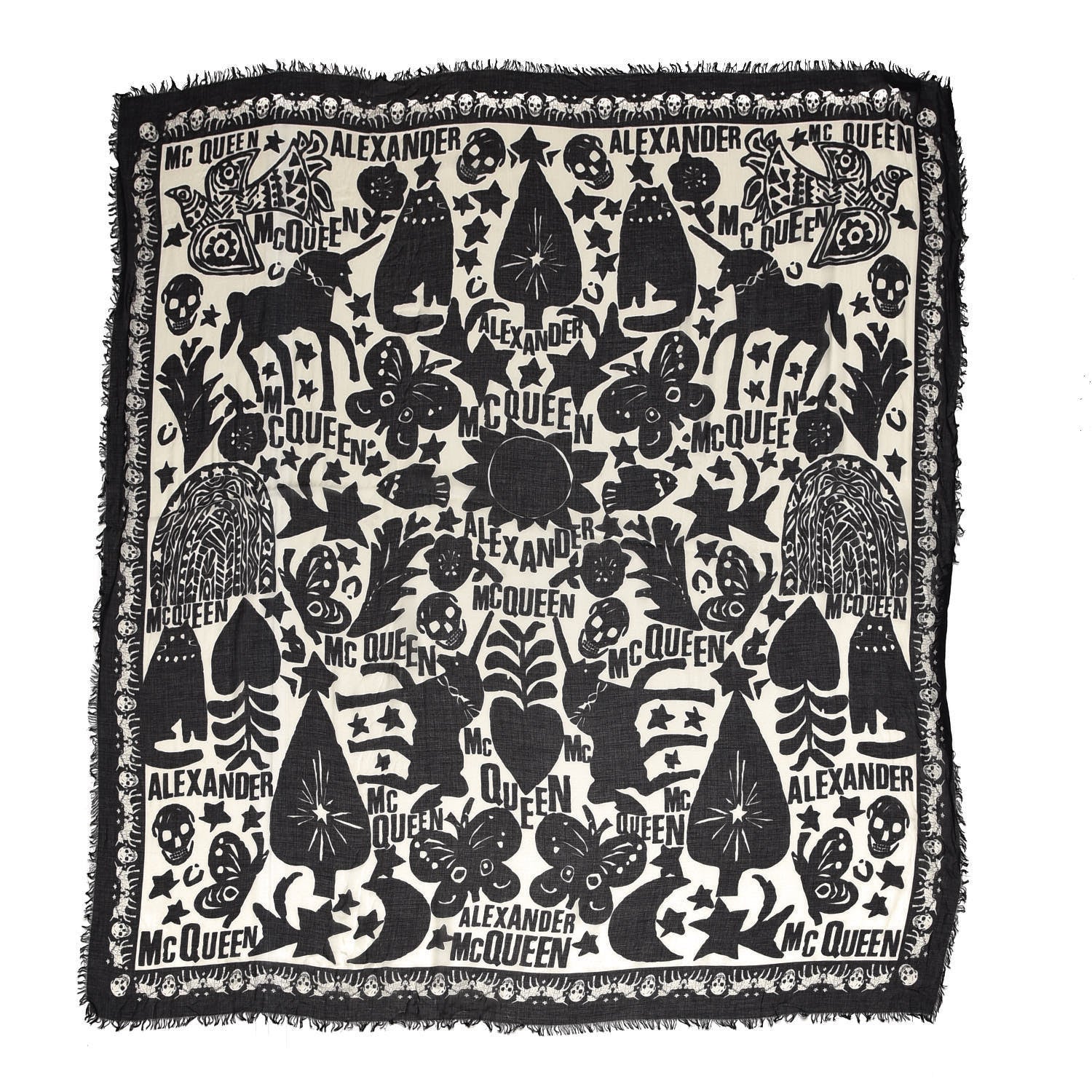 Alexander McQueen Modal Silk Fairy Tale Scarf Black White 1 of 4