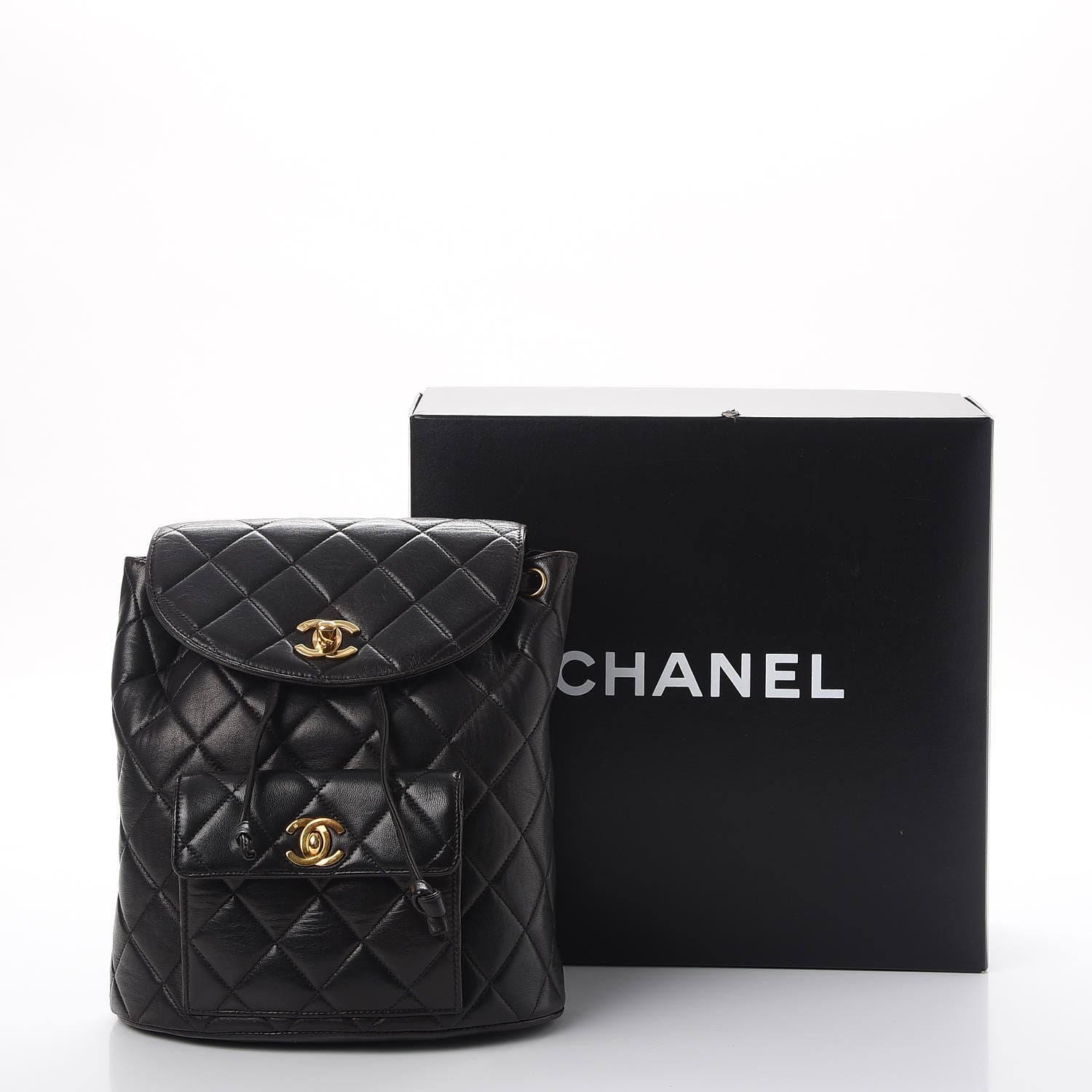 Chanel Lambskin Quilted Drawstring Backpack Black 10 of 10
