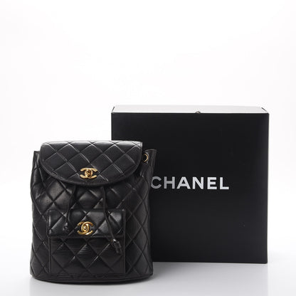 Chanel Lambskin Quilted Drawstring Backpack Black 10 of 10