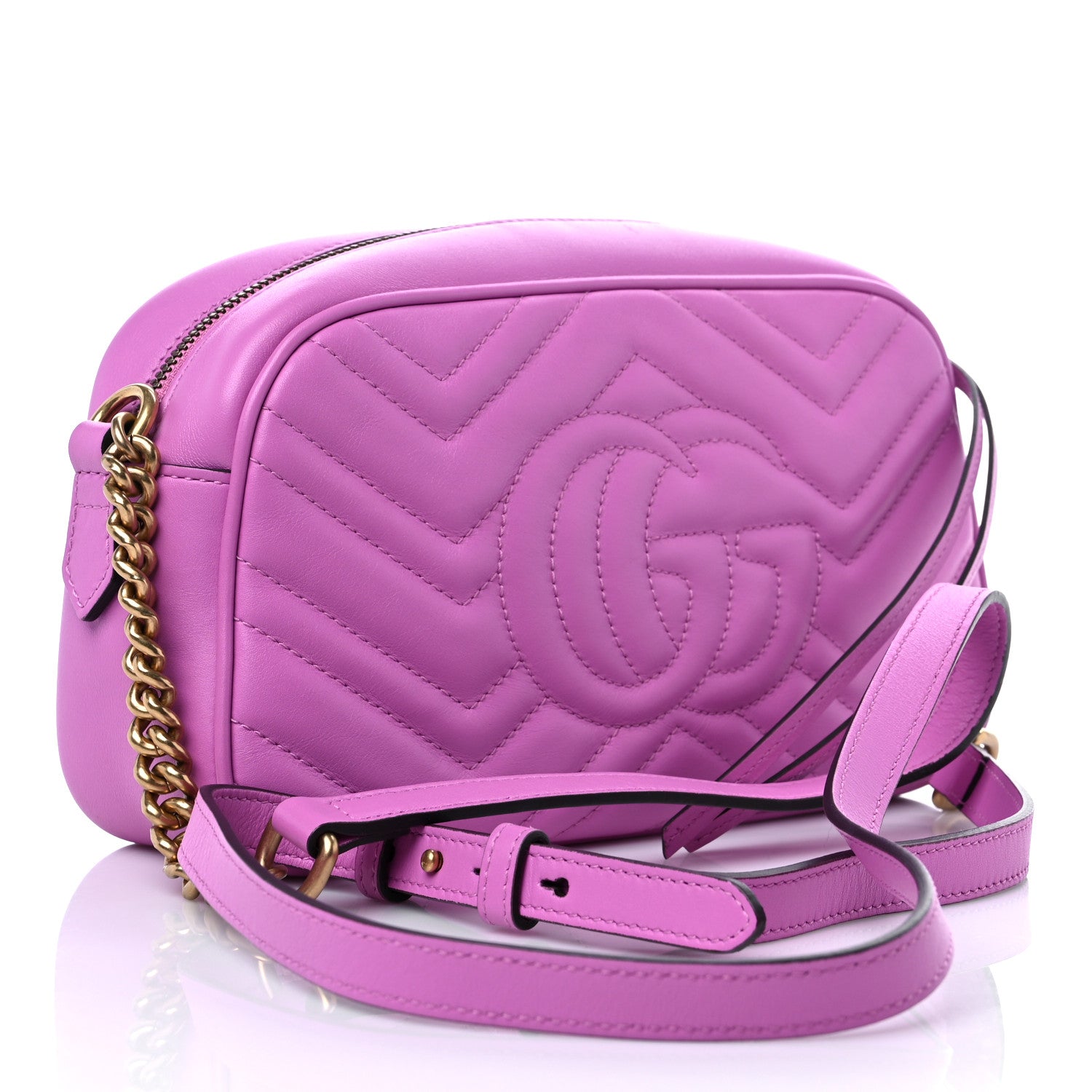 Gucci Calfskin Matelasse Small GG Marmont Chain Shoulder Bag Candy Mousse 3 of 9
