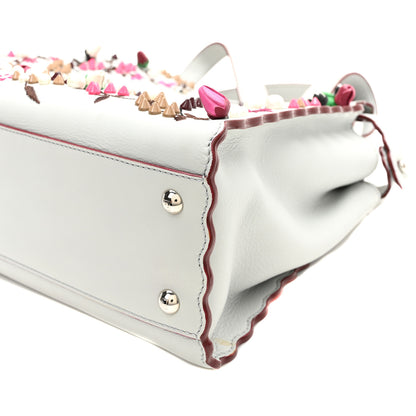 Fendi Vitello Seta Shiny Nappa Pearl Scalloped Studded Floral Embroidered Medium Peekaboo Iconic Satchel Grigio Perla Multicolor 9 of 9