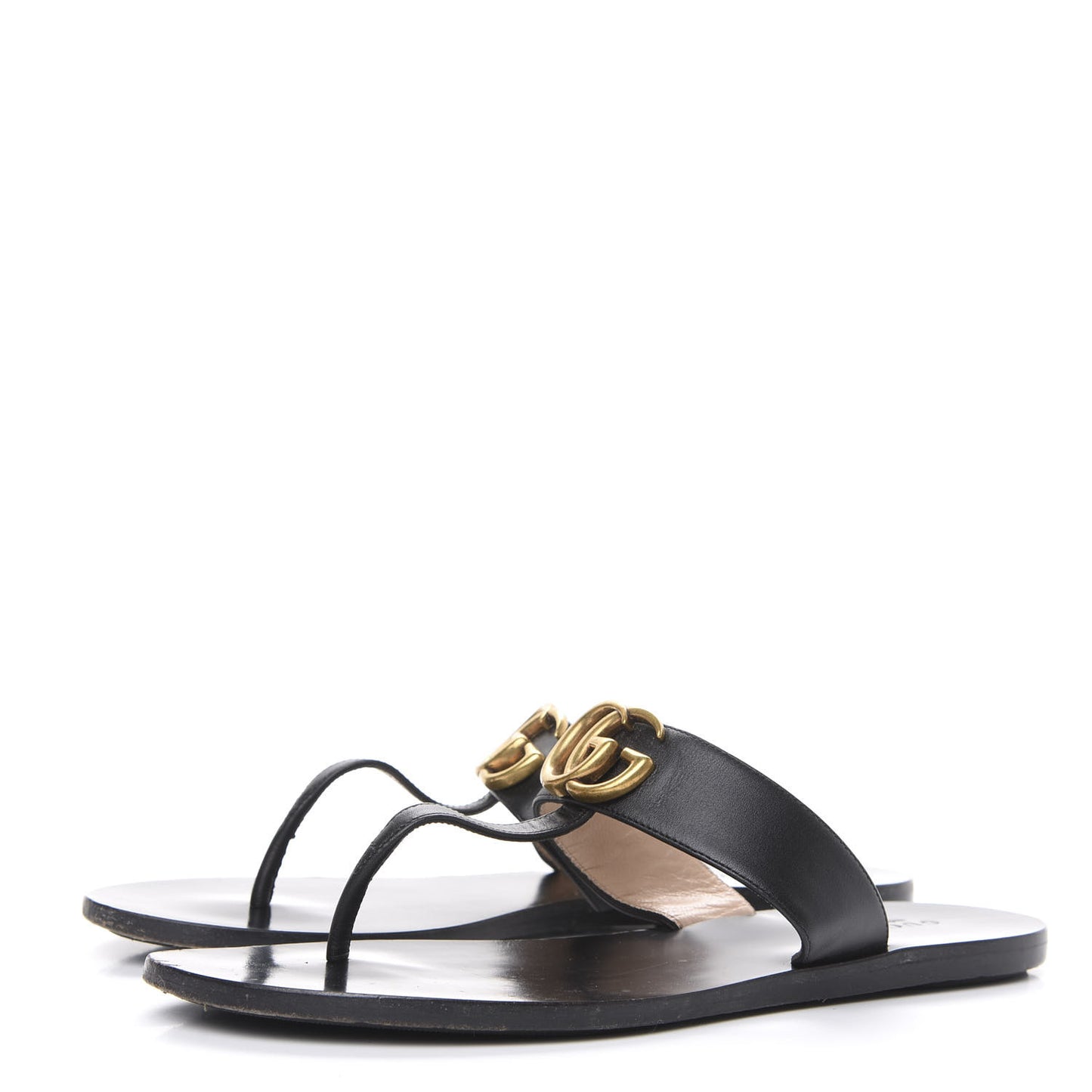Calfskin GG Marmont Thong Sandals 38.5 Black