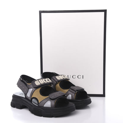 Gucci X SEGA Nappa Mesh Mens Aguru Sandals 8 Loess Black 8 of 9