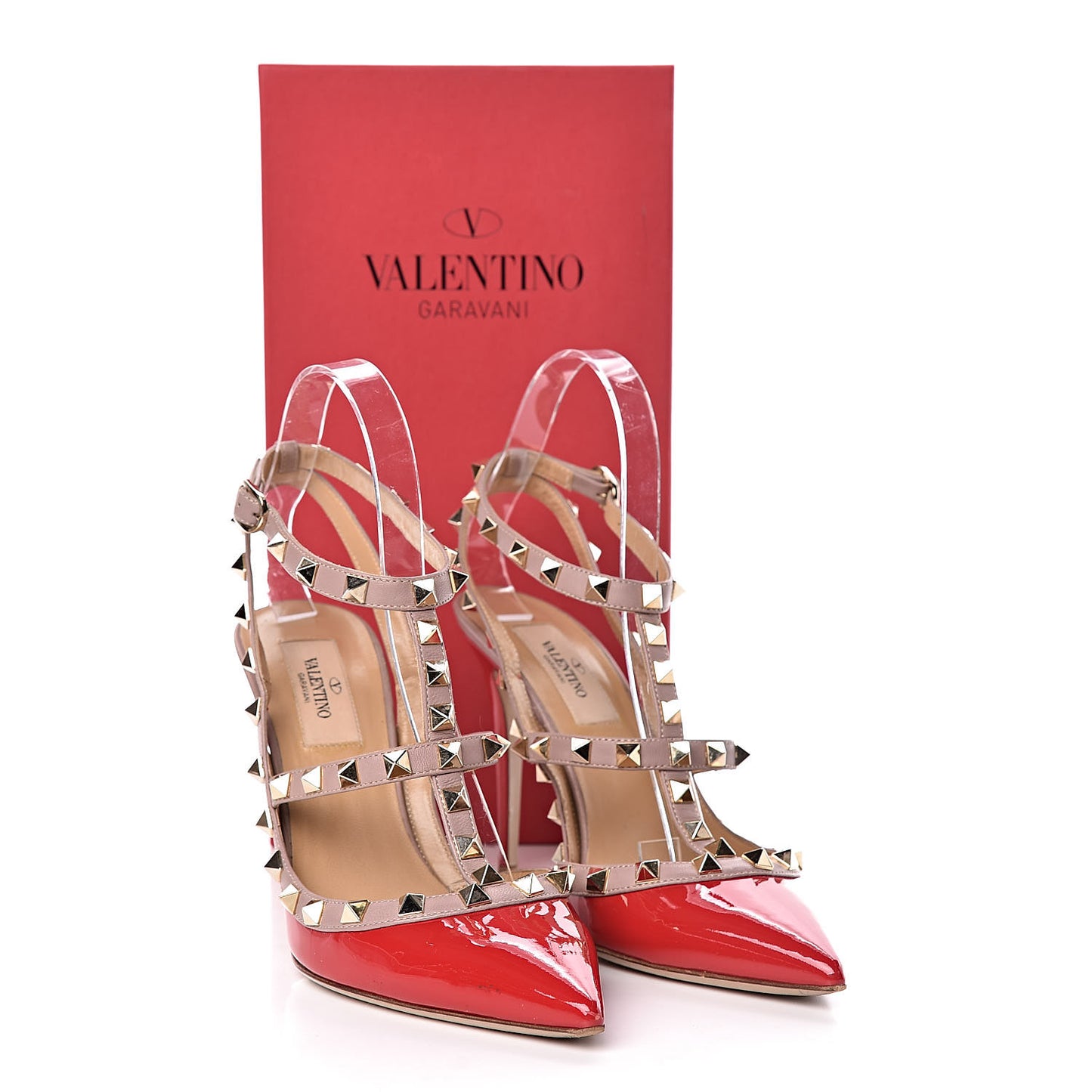 Patent Rockstud Ankle Strap 100mm Pumps 37.5 Rosso Valentino Poudre