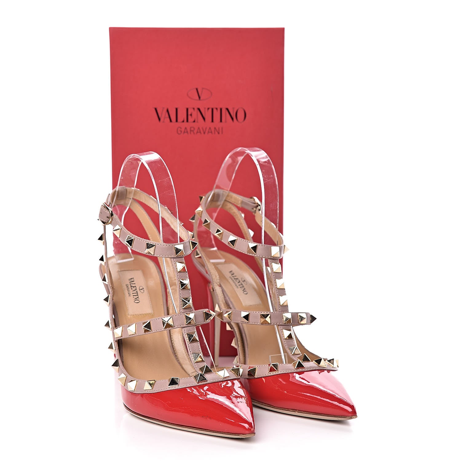 Valentino Garavani Patent Rockstud Ankle Strap 100mm Pumps 37.5 Rosso Valentino Poudre 11 of 11