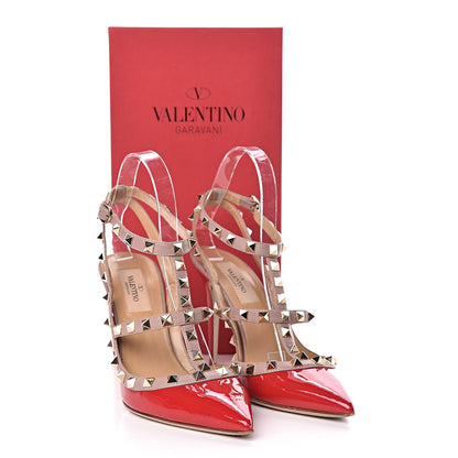 Valentino Garavani Patent Rockstud Ankle Strap 100mm Pumps 37.5 Rosso Valentino Poudre 11 of 11