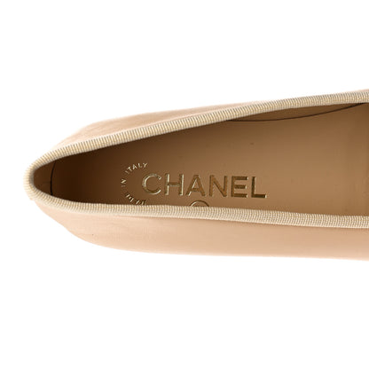 Chanel Lambskin Cap Toe CC Ballerina Flats 38.5 Beige Black 7 of 11