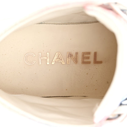 Chanel Printed Fabric Quilted High Top Sneakers 35 Green Pink Blue White 7 of 9