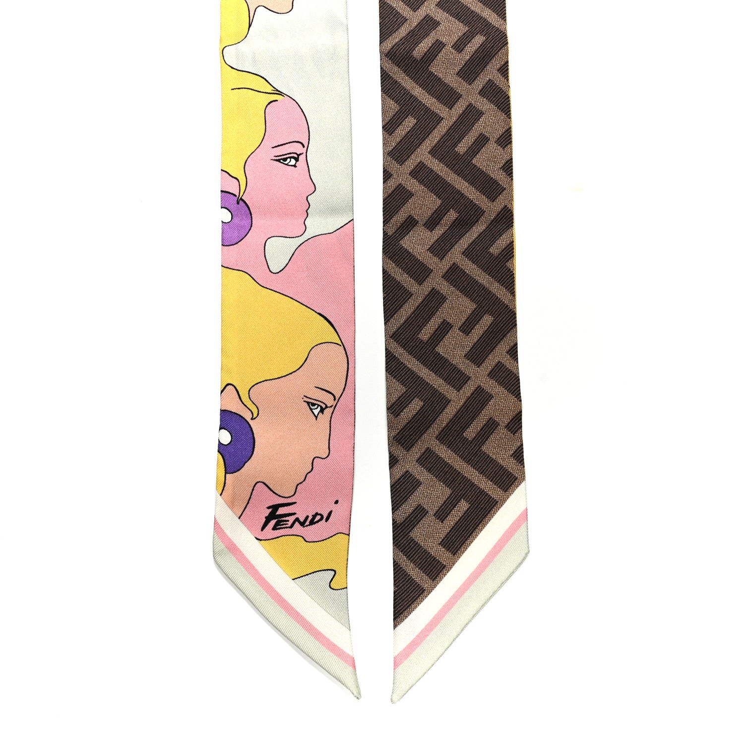 Fendi Silk FF Hairdo Girls Wrappy Scarf Mogano Panna Multicolor 2 of 4