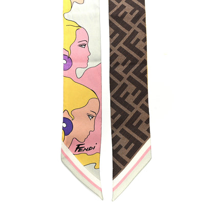 Fendi Silk FF Hairdo Girls Wrappy Scarf Mogano Panna Multicolor 2 of 4