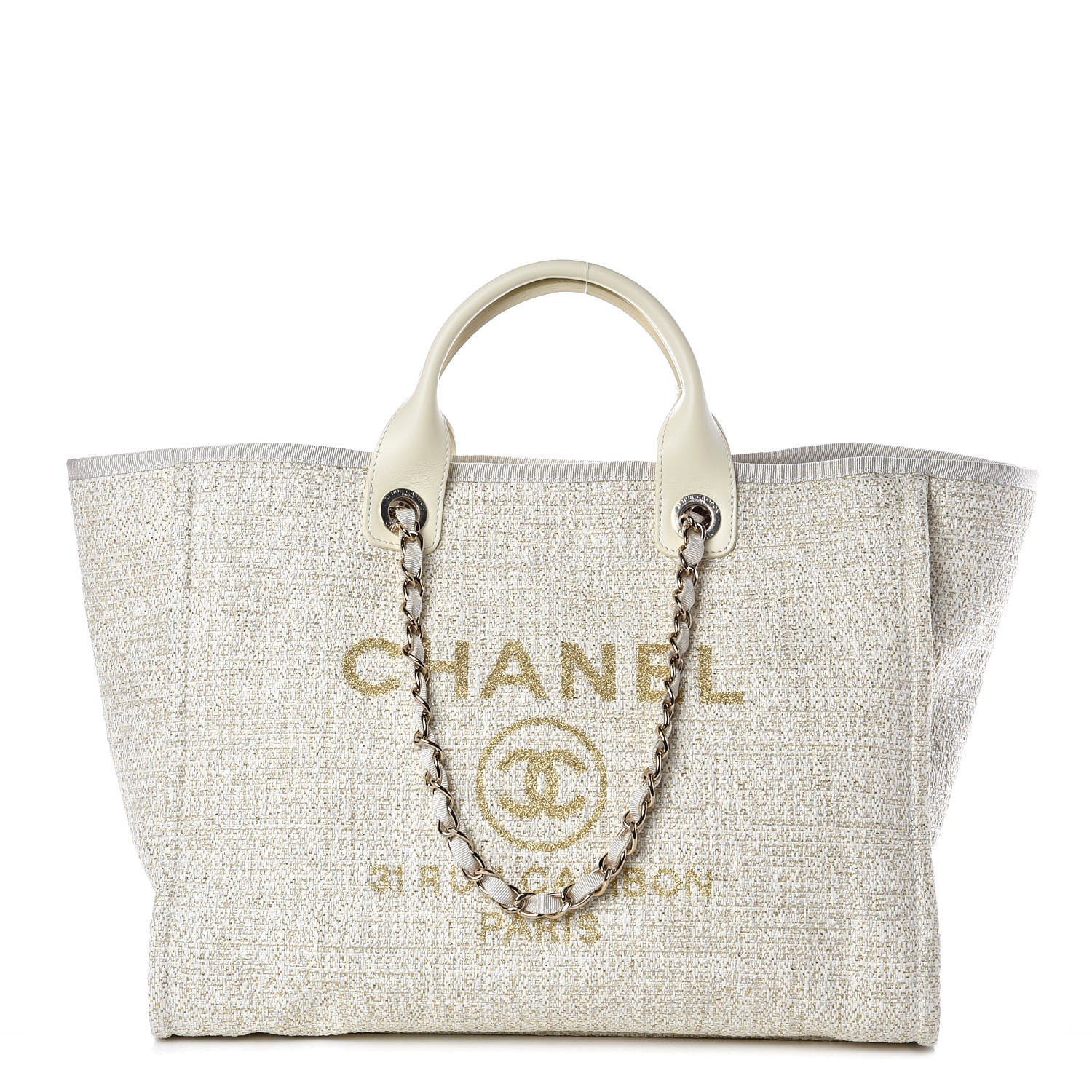 Chanel Canvas Large Deauville Tote Ivory 1 of 9