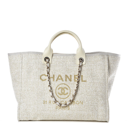 Chanel Canvas Large Deauville Tote Ivory 1 of 9
