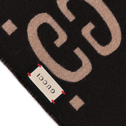 Gucci Wool Silk Monogram Jumbo GG Freedom Scarf Dark Brown Beige 3 of 7
