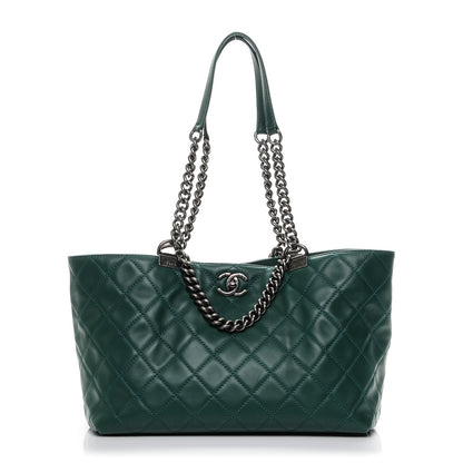 Chanel Calfskin Quilted Small Shopping In Chains Tote Green 1 of 7