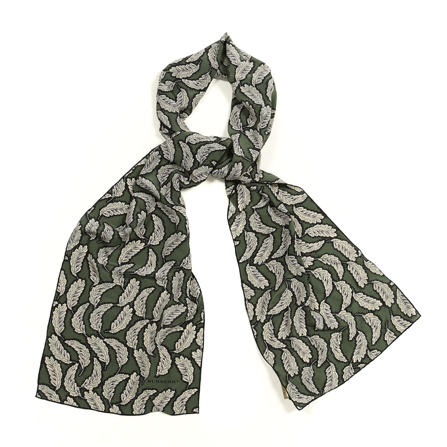 Silk Leaf Print Scarf Dusty Green