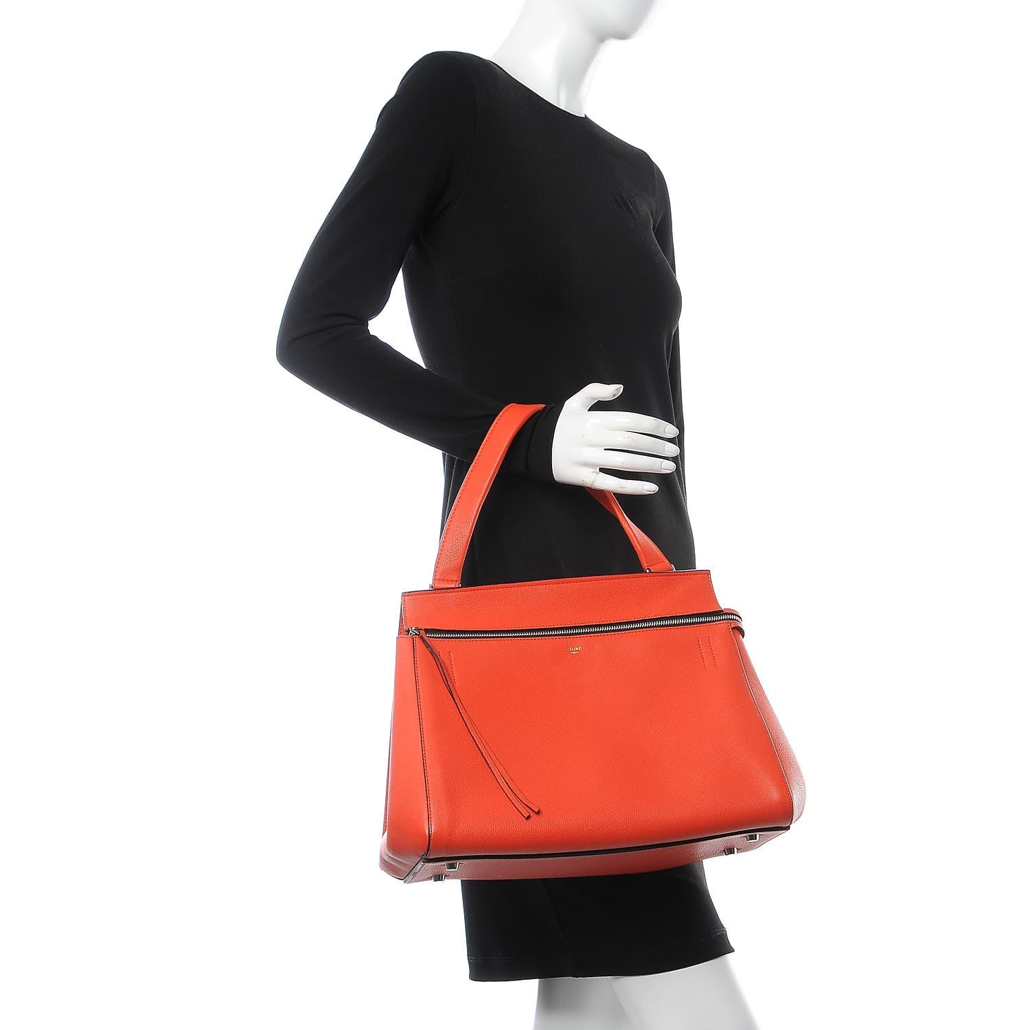Celine Grained Calfskin Medium Edge Shoulder Bag Vermillion 2 of 9