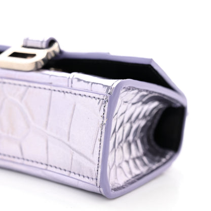 Balenciaga Metallic Calfskin Crocodile Embossed Hourglass Top Handle Bag Mini with Chain Lilac 10 of 10