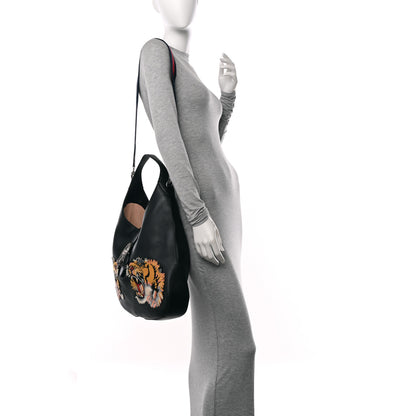 Gucci Calfskin Web Tiger Embroidered Large Dionysus Hobo Black 2 of 11