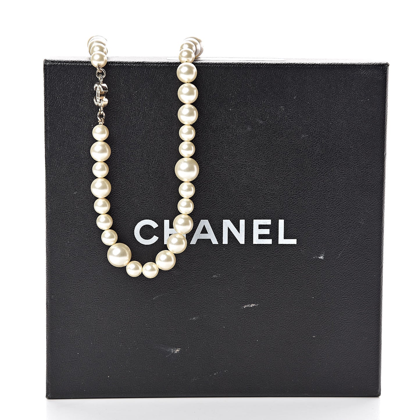 Pearl Crystal Long CC Necklace Gold