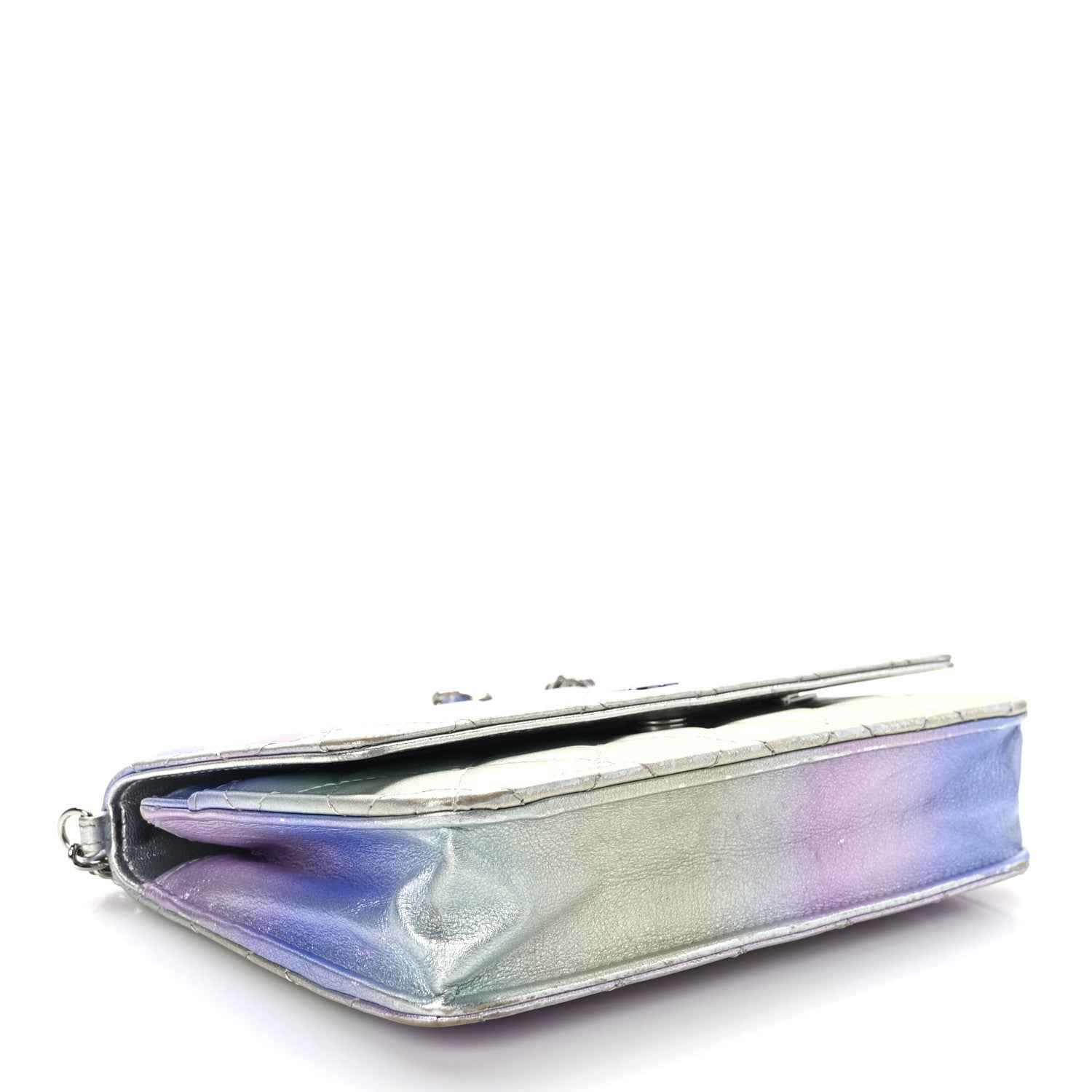Chanel Gradient Metallic Calfskin Quilted Wallet On Chain WOC Silver Blue Yellow Purple 4 of 10