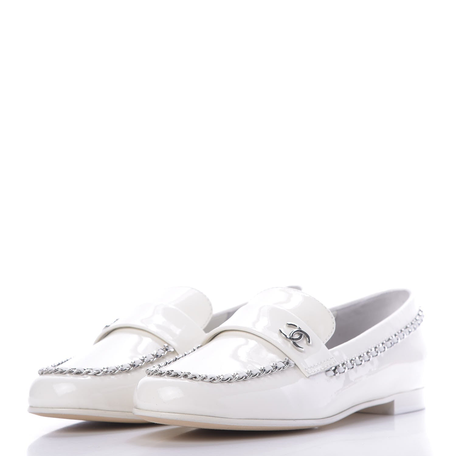 Chanel Patent Calfskin CC Chain Mocassin Loafers 37 White 3 of 10