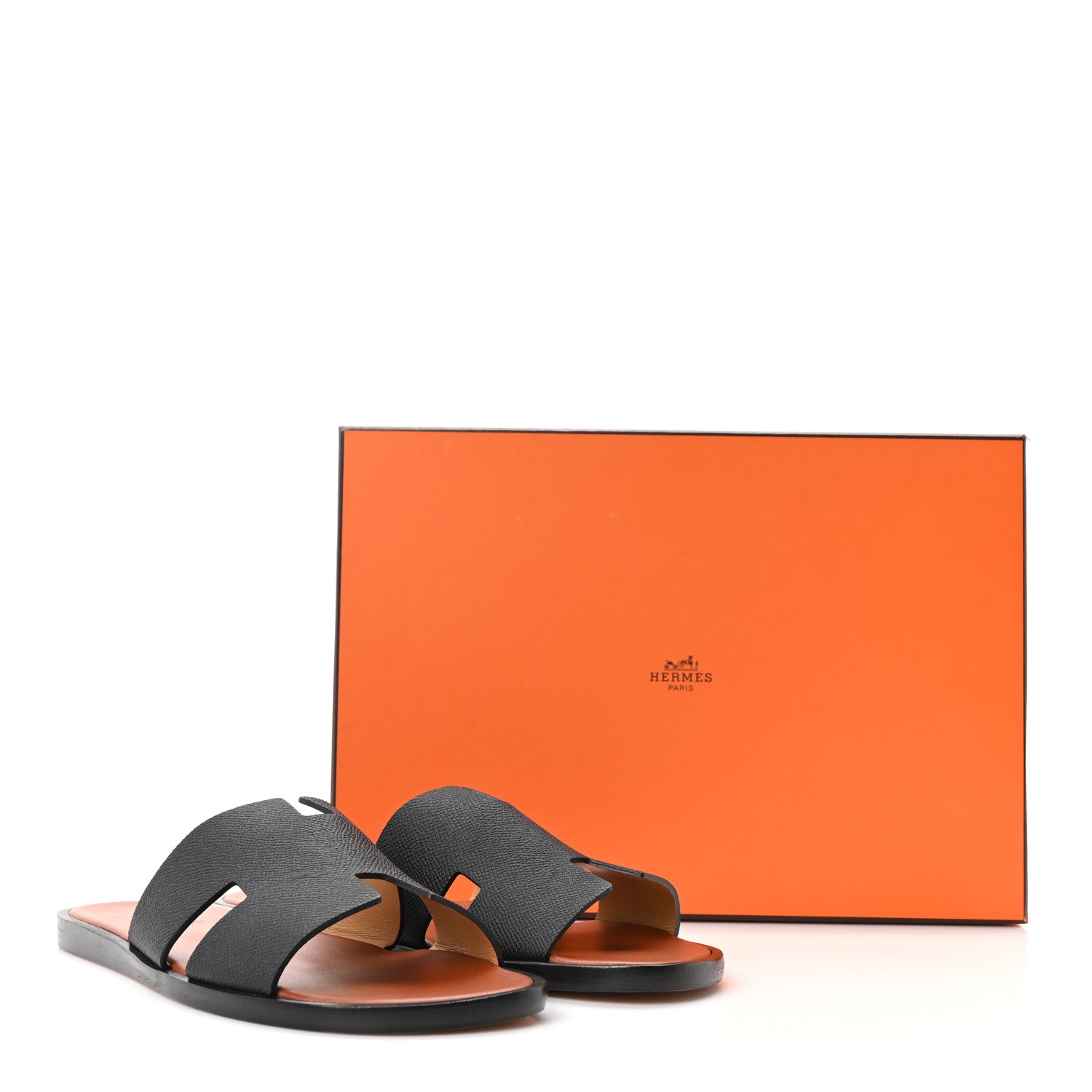 Hermes Epsom Mens Izmir Sandals 42 Black Brique 1889763 – FASHIONPHILE