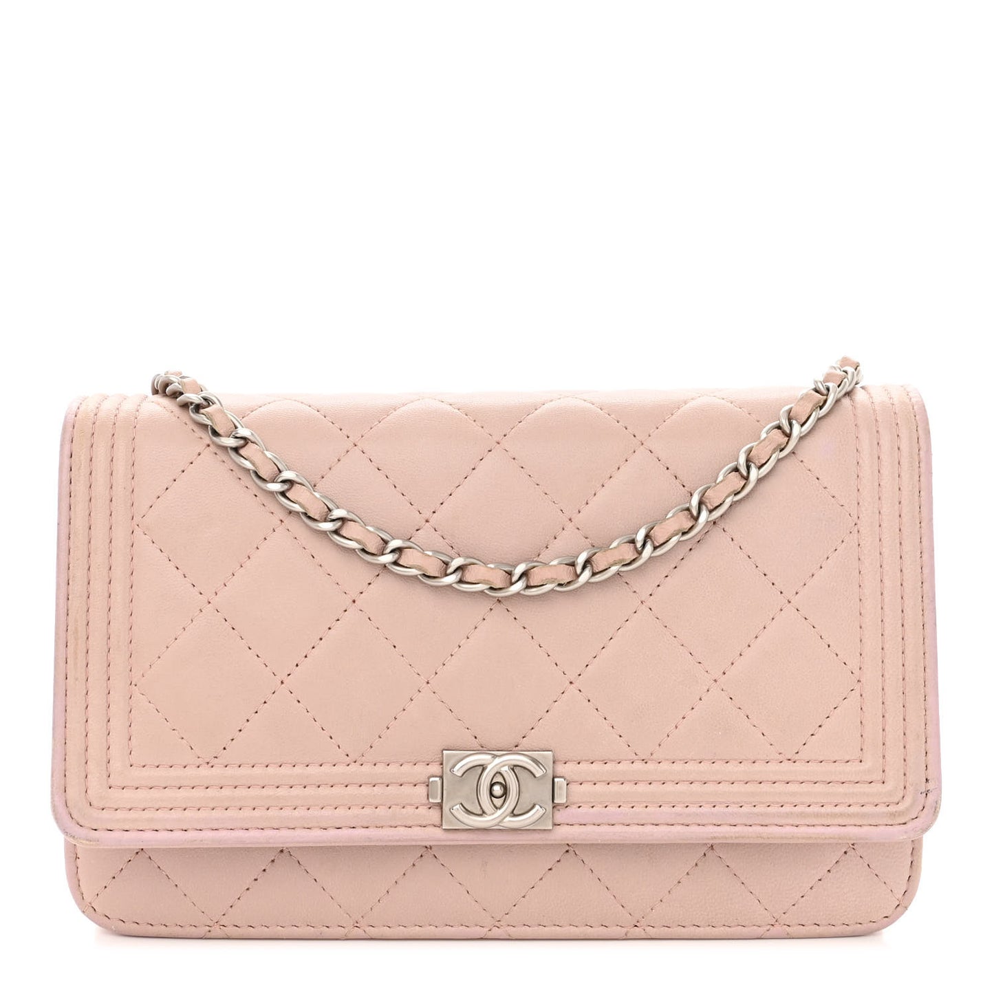 Lambskin Quilted Boy Wallet On Chain WOC Pink