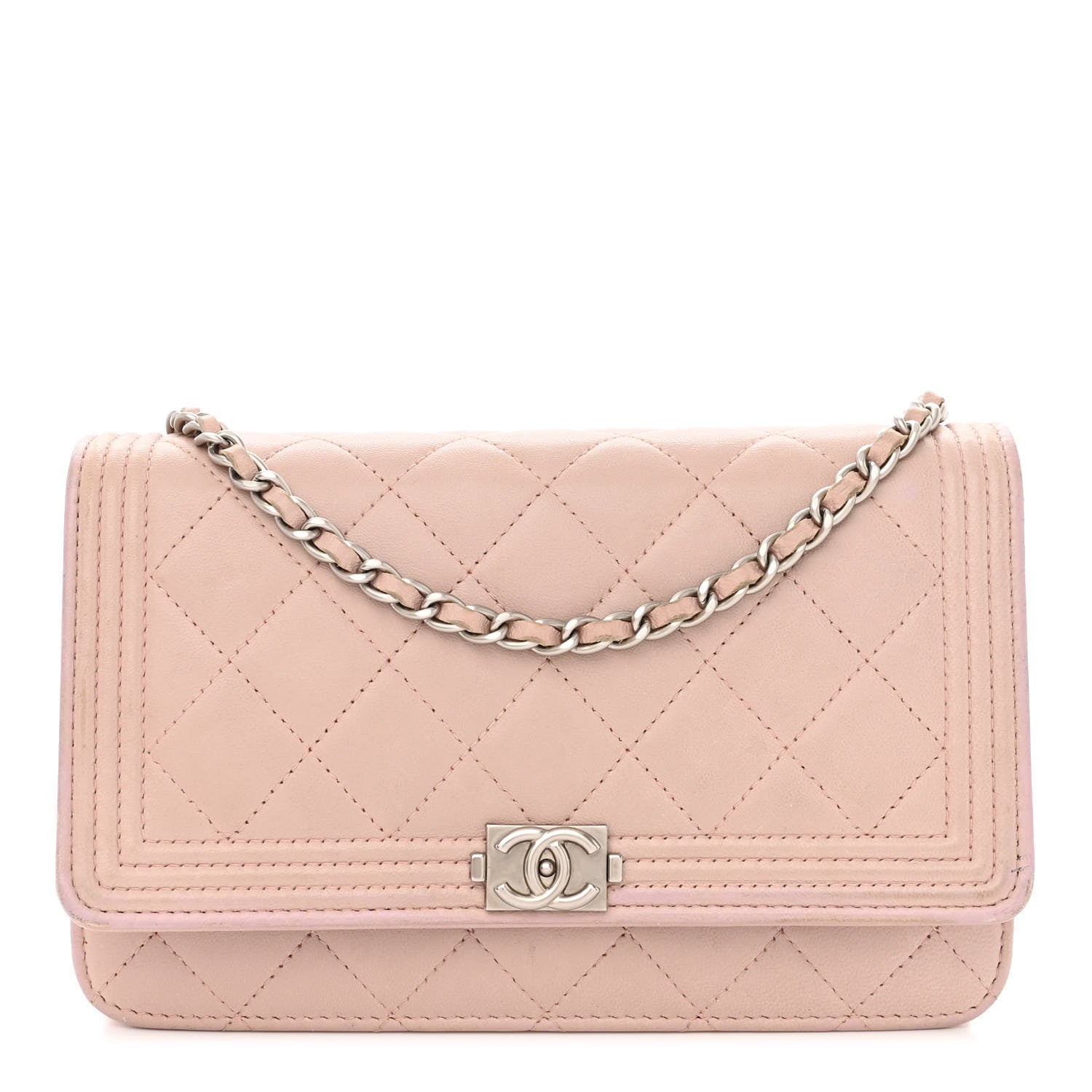 Chanel Lambskin Quilted Boy Wallet On Chain WOC Pink 1 of 13