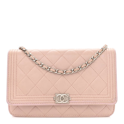 Chanel Lambskin Quilted Boy Wallet On Chain WOC Pink 1 of 13