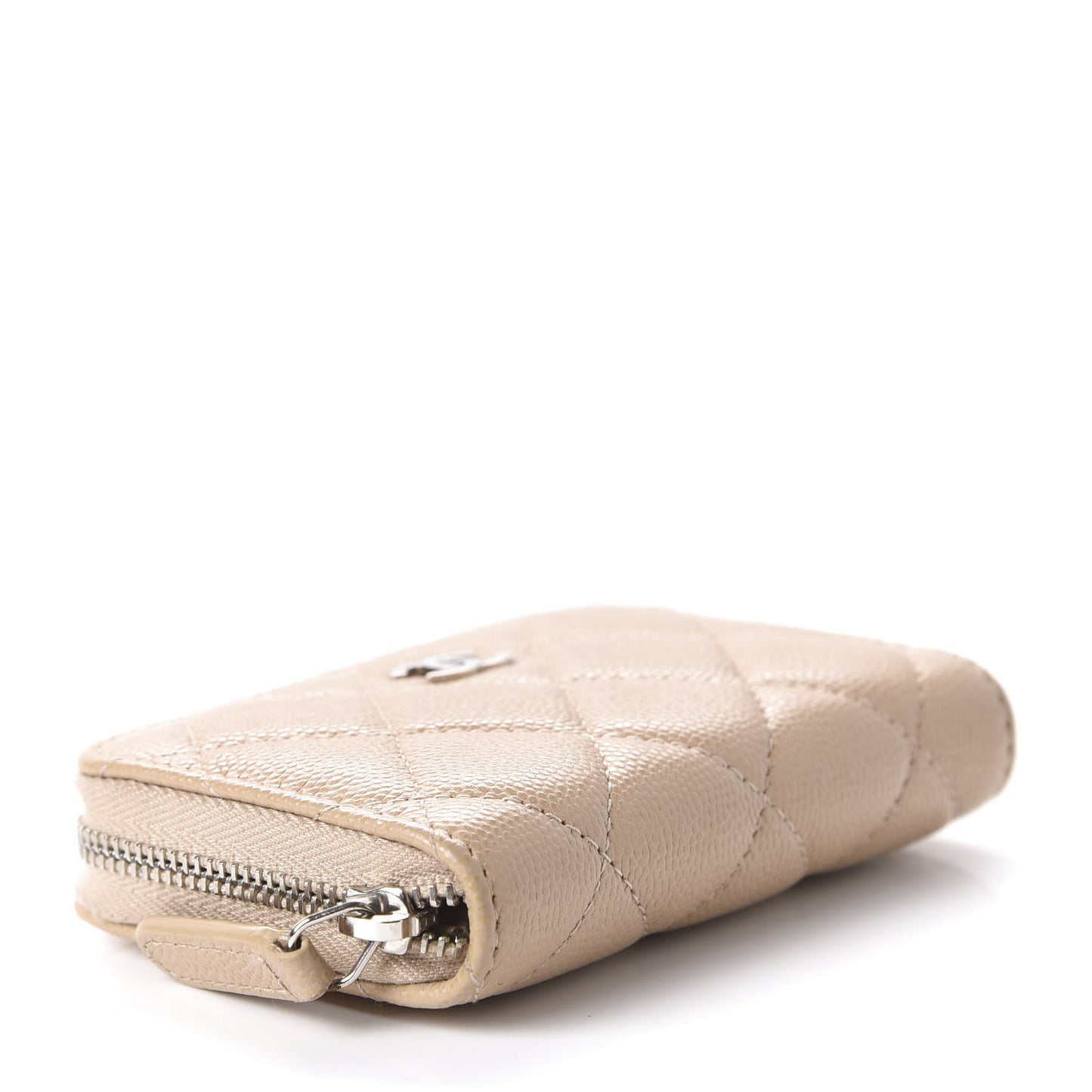 Caviar Quilted Zip Around Coin Purse Beige