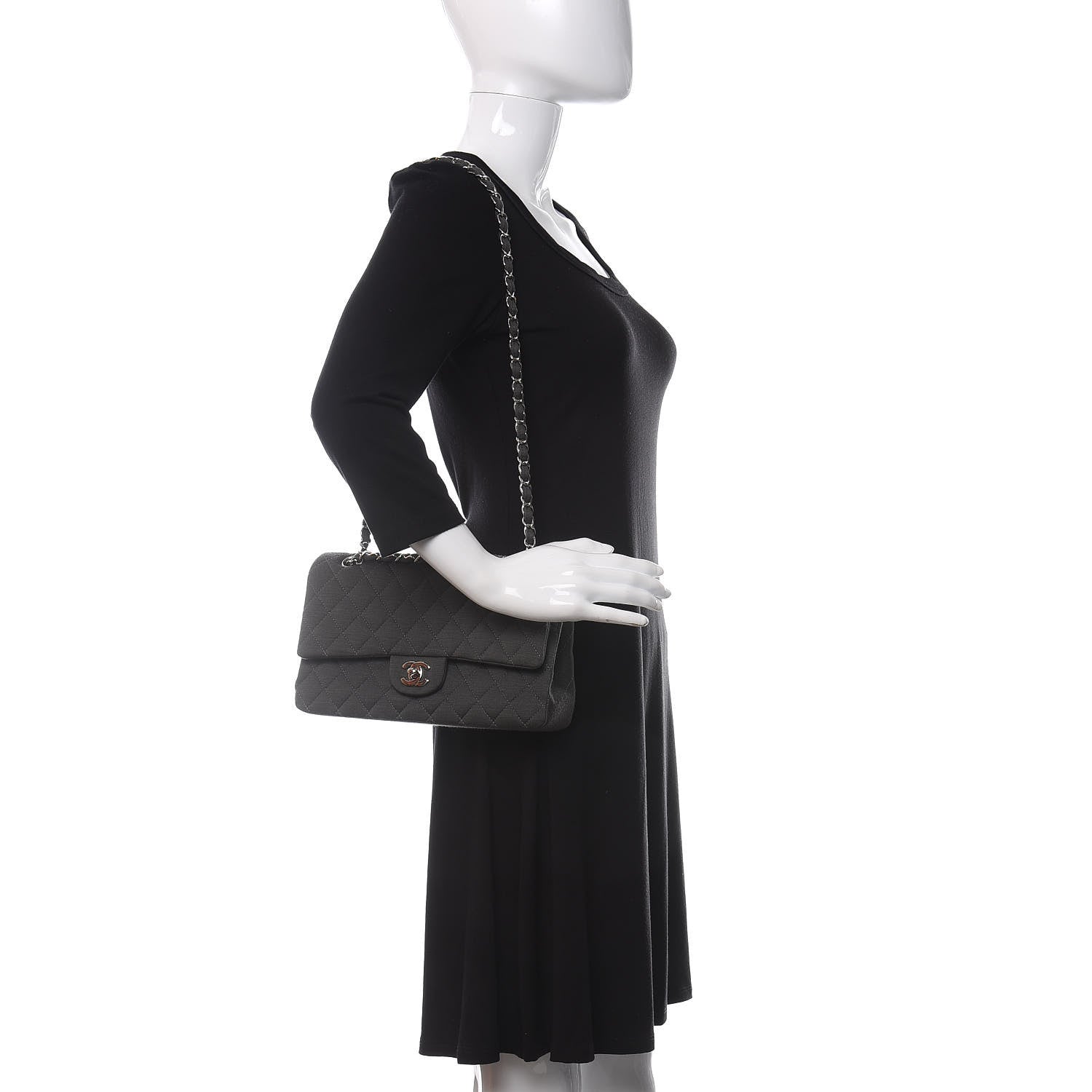 Chanel Jersey Quilted Medium Double Flap Grey 2 of 11