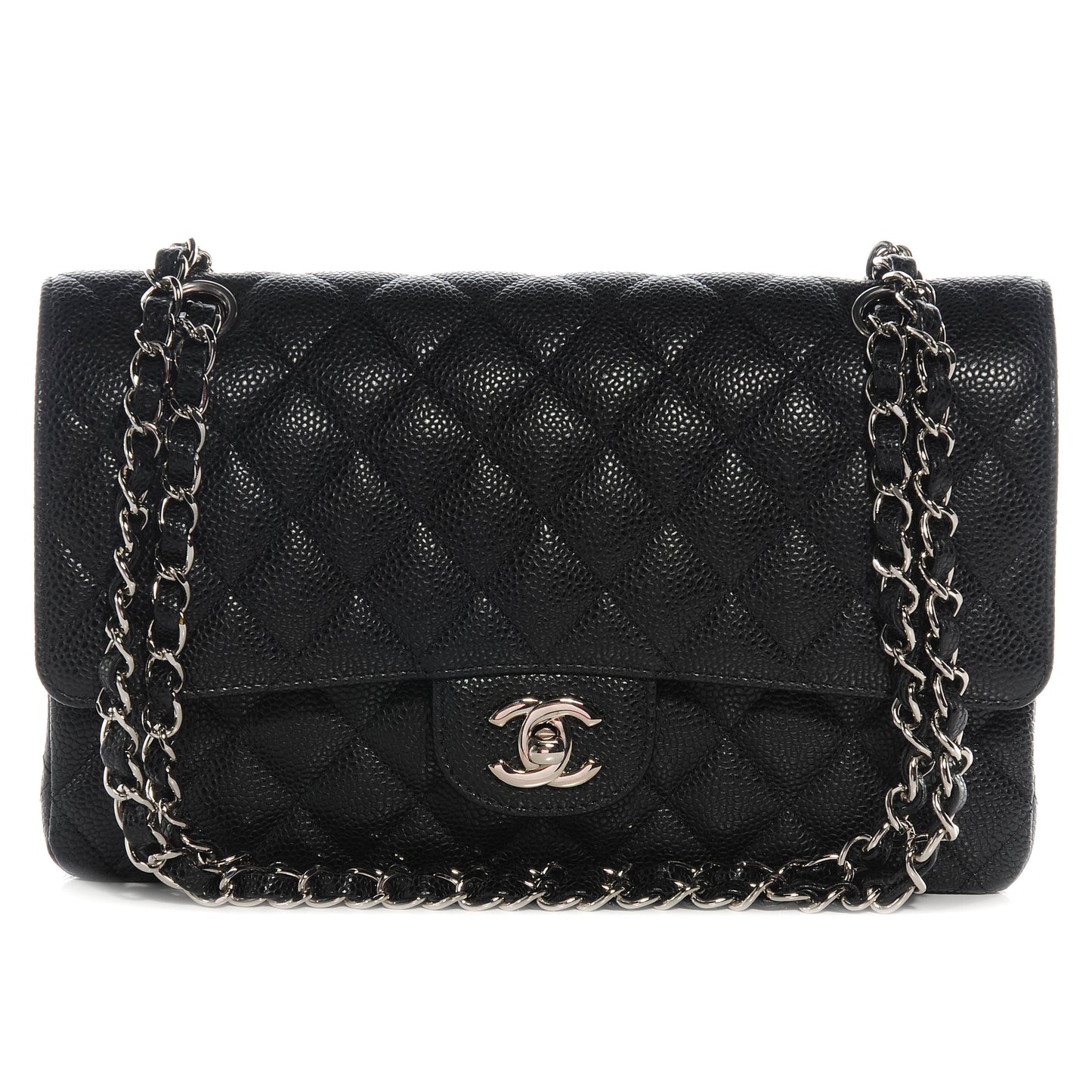Caviar Quilted Medium Double Flap Black