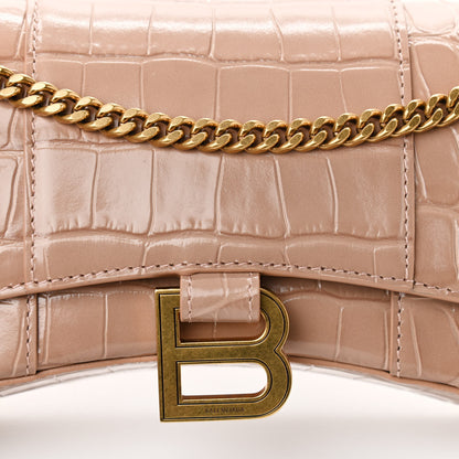 Balenciaga Shiny Calfskin Crocodile Embossed Hourglass Chain Bag Nude Beige 11 of 17