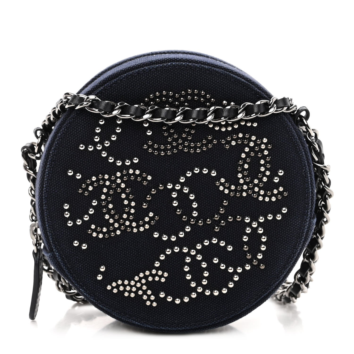 Chanel Canvas CC Studded Round Clutch With Chain Navy 1 of 9