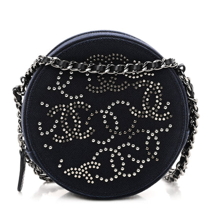 Chanel Canvas CC Studded Round Clutch With Chain Navy 1 of 9