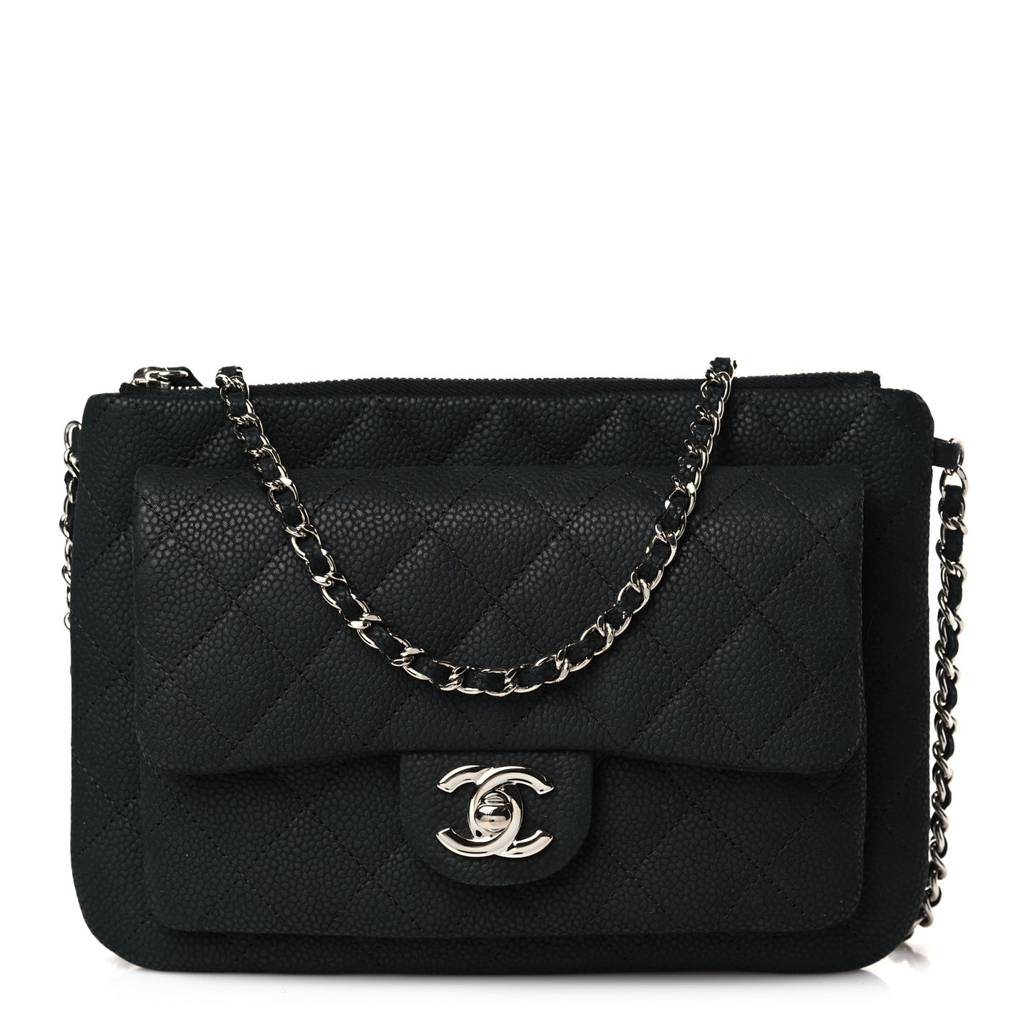 Iridescent Caviar Quilted Daily Zip Crossbody Bag Black