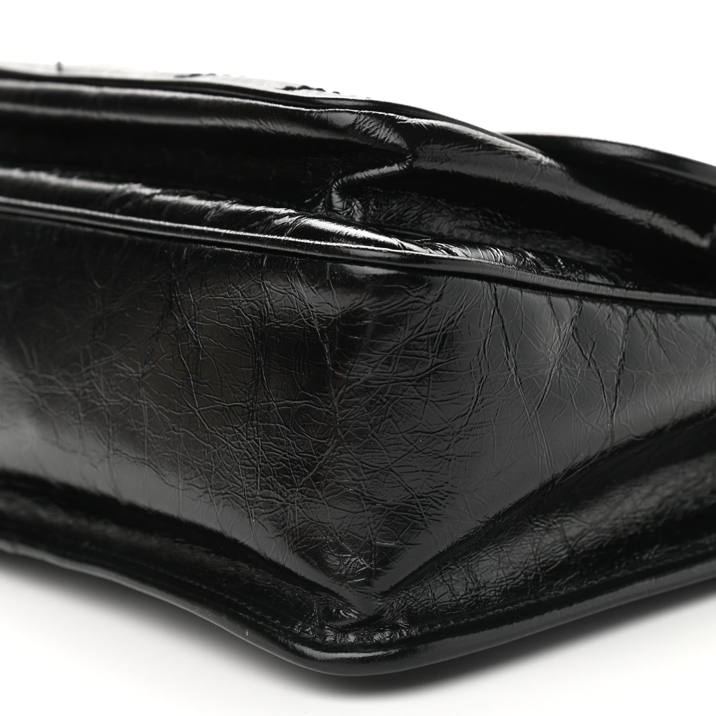 Crinkled Calfskin Matelasse Monogram Medium Niki Chain Satchel Black