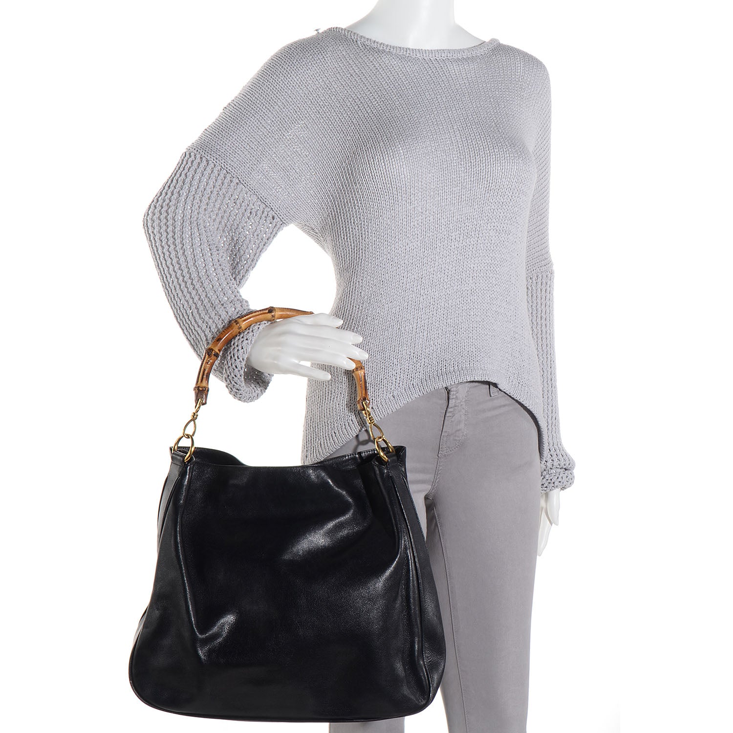 Gucci Leather Large Bamboo Handle Hobo Black 2 of 7
