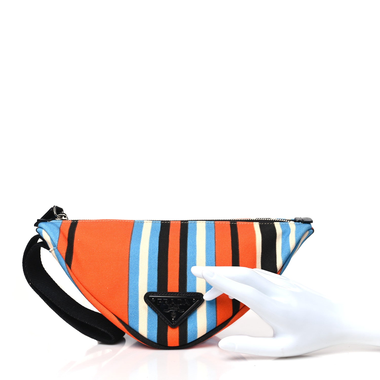 Prada Canvas Baiadera Stripe Wristlet Pouch Arancio 2 of 9
