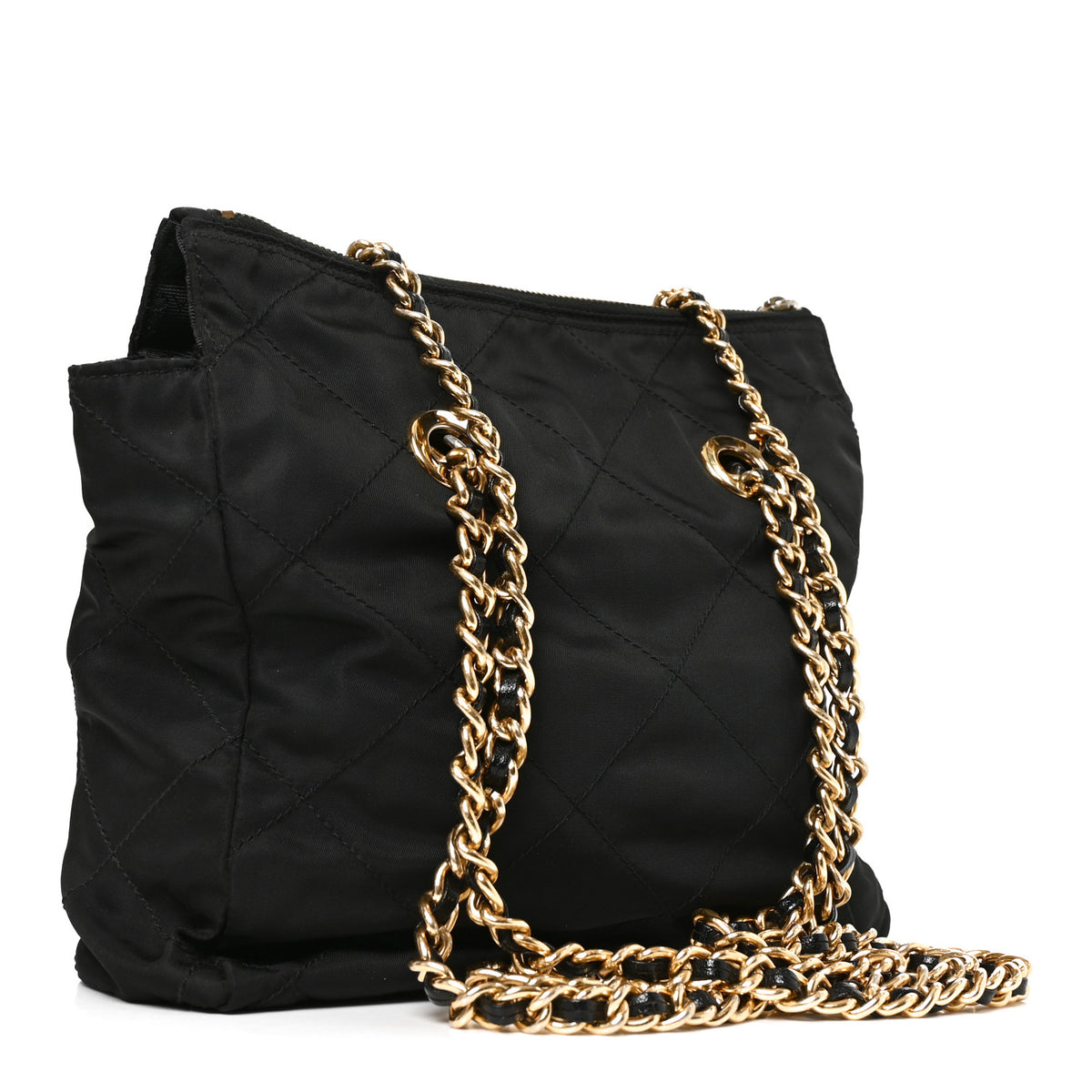 Nylon Tessuto Impuntu Quilted Flap Shoulder Bag Black