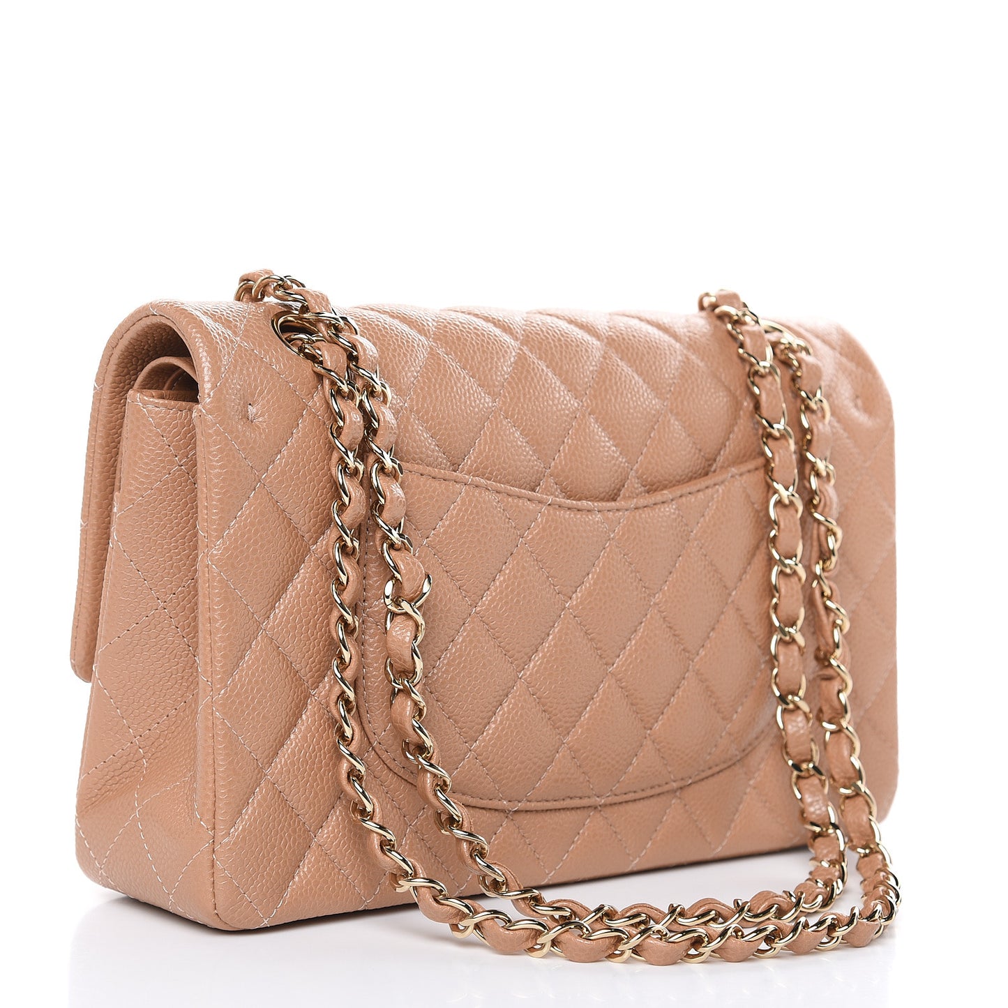 Caviar Quilted Medium Double Flap Beige