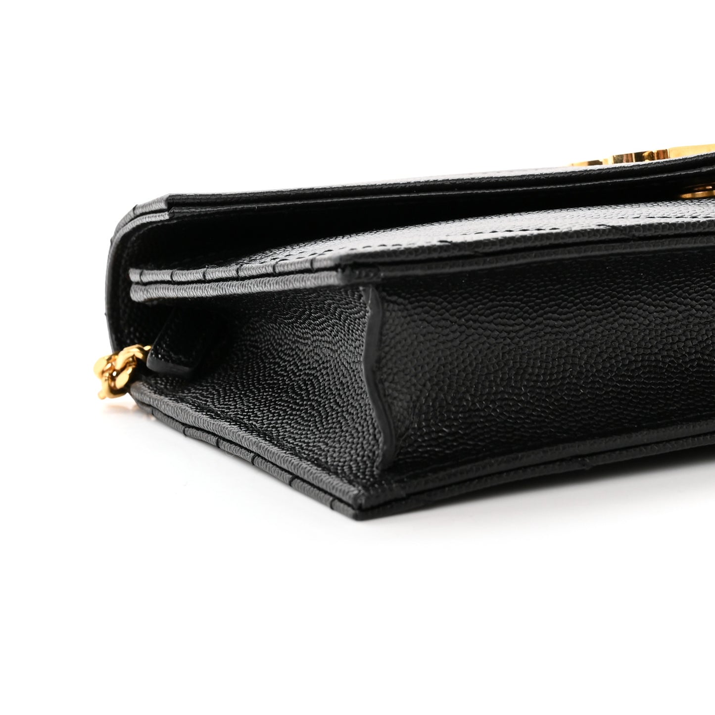 Grain De Poudre Matelasse Chevron Monogram Envelope Chain Wallet Black