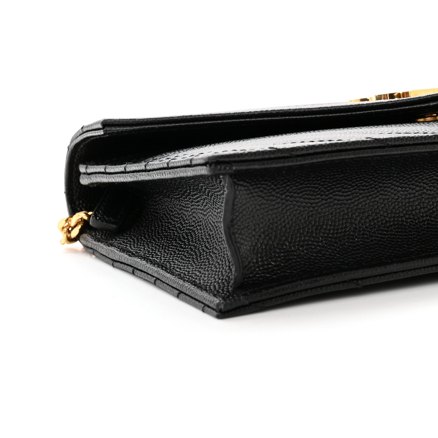 Saint Laurent Grain De Poudre Matelasse Chevron Monogram Envelope Chain Wallet Black 9 of 11