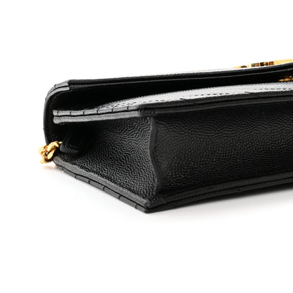 Saint Laurent Grain De Poudre Matelasse Chevron Monogram Envelope Chain Wallet Black 9 of 11