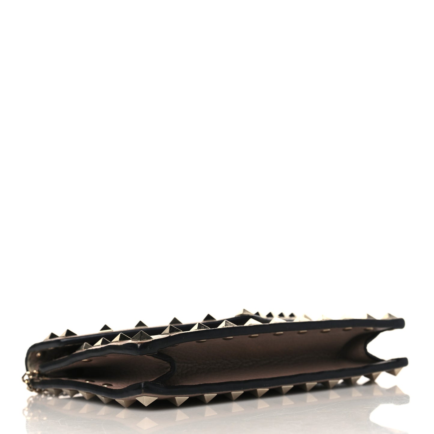 Pebbled Calfskin Rockstud Envelope Wallet on Chain Poudre