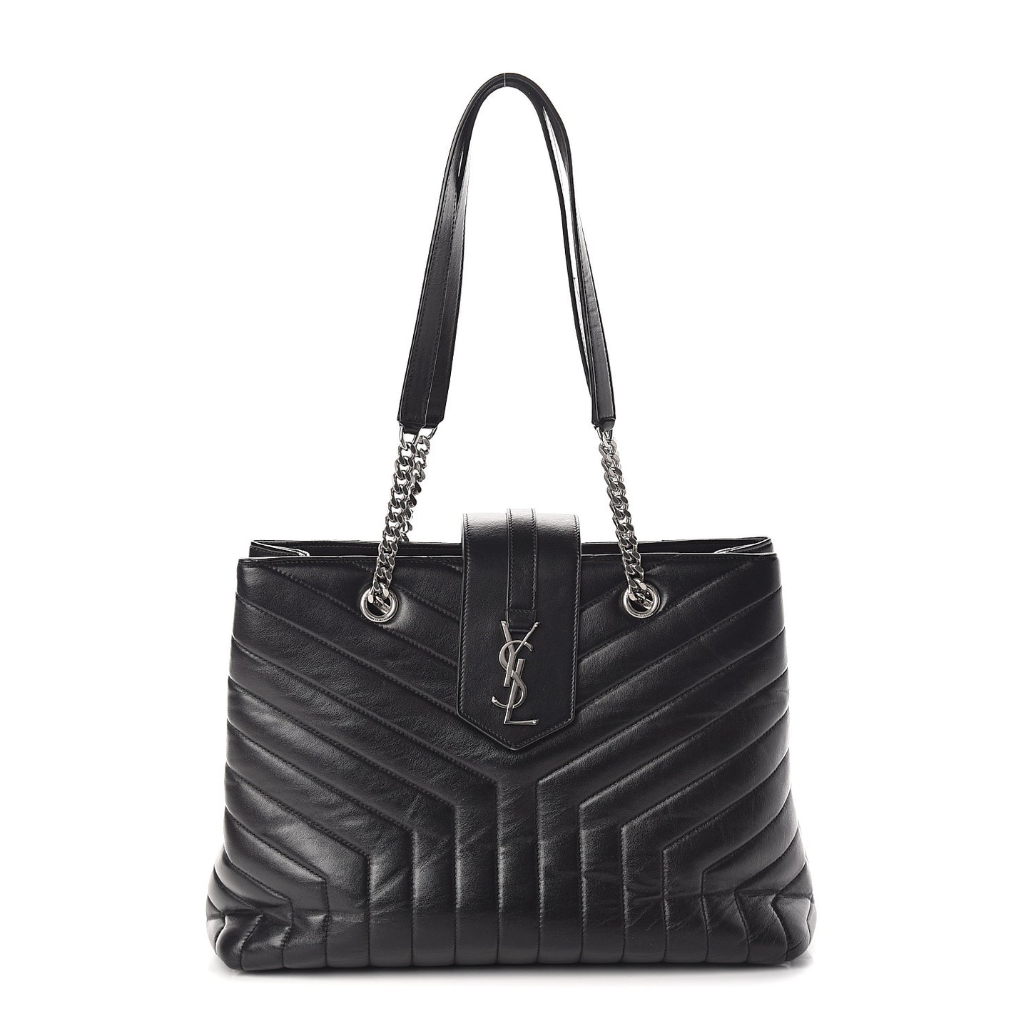Calfskin Y Quilted Monogram Large Loulou Shopper Black
