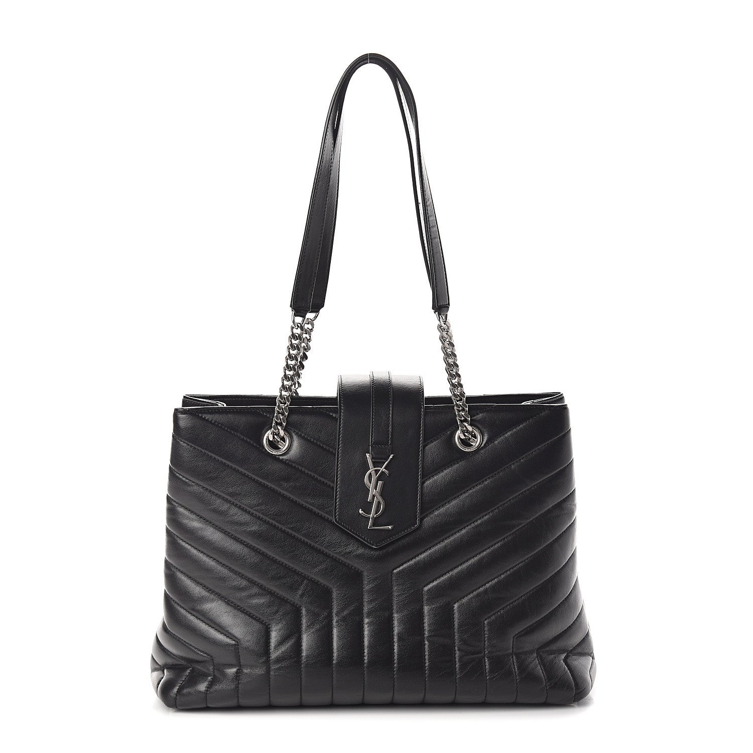 Saint Laurent Calfskin Y Quilted Monogram Large Loulou Shopper Black 1 of 8