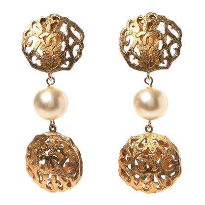 Chanel Pearl CC Dangle Clip On Earrings Gold 1 of 4