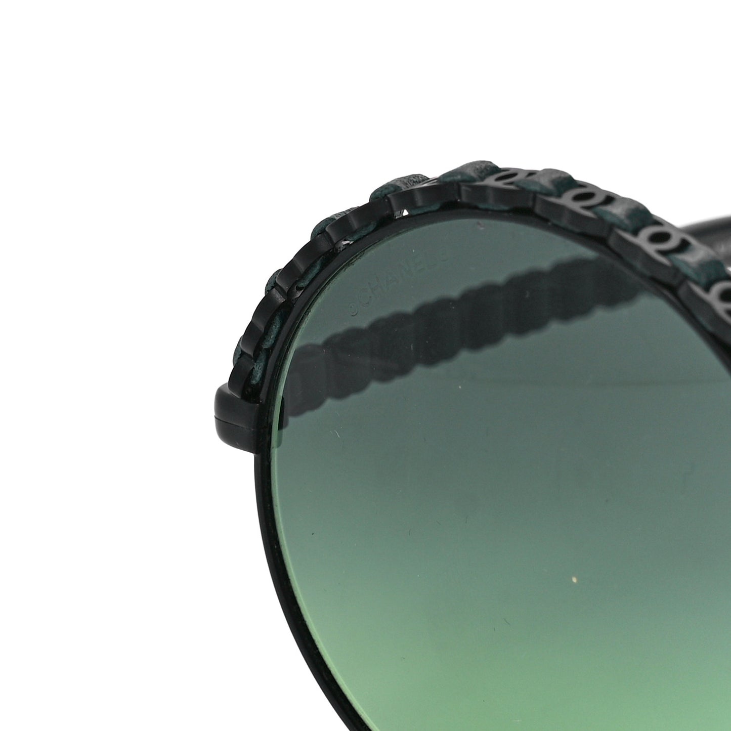 Metal Calfskin Round Chain Sunglasses 4265-Q Black