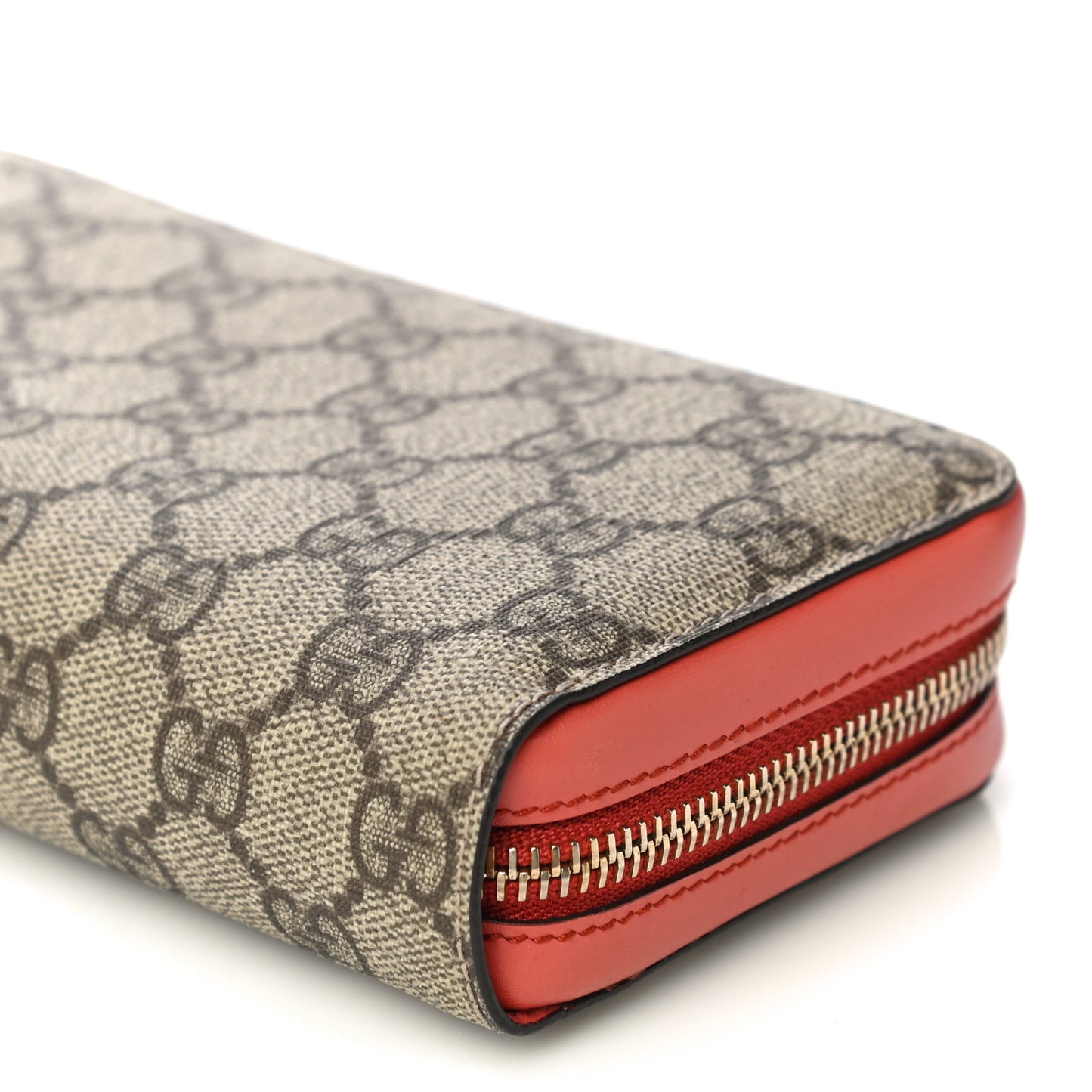 GG Supreme Monogram Zip Around Wallet Coral